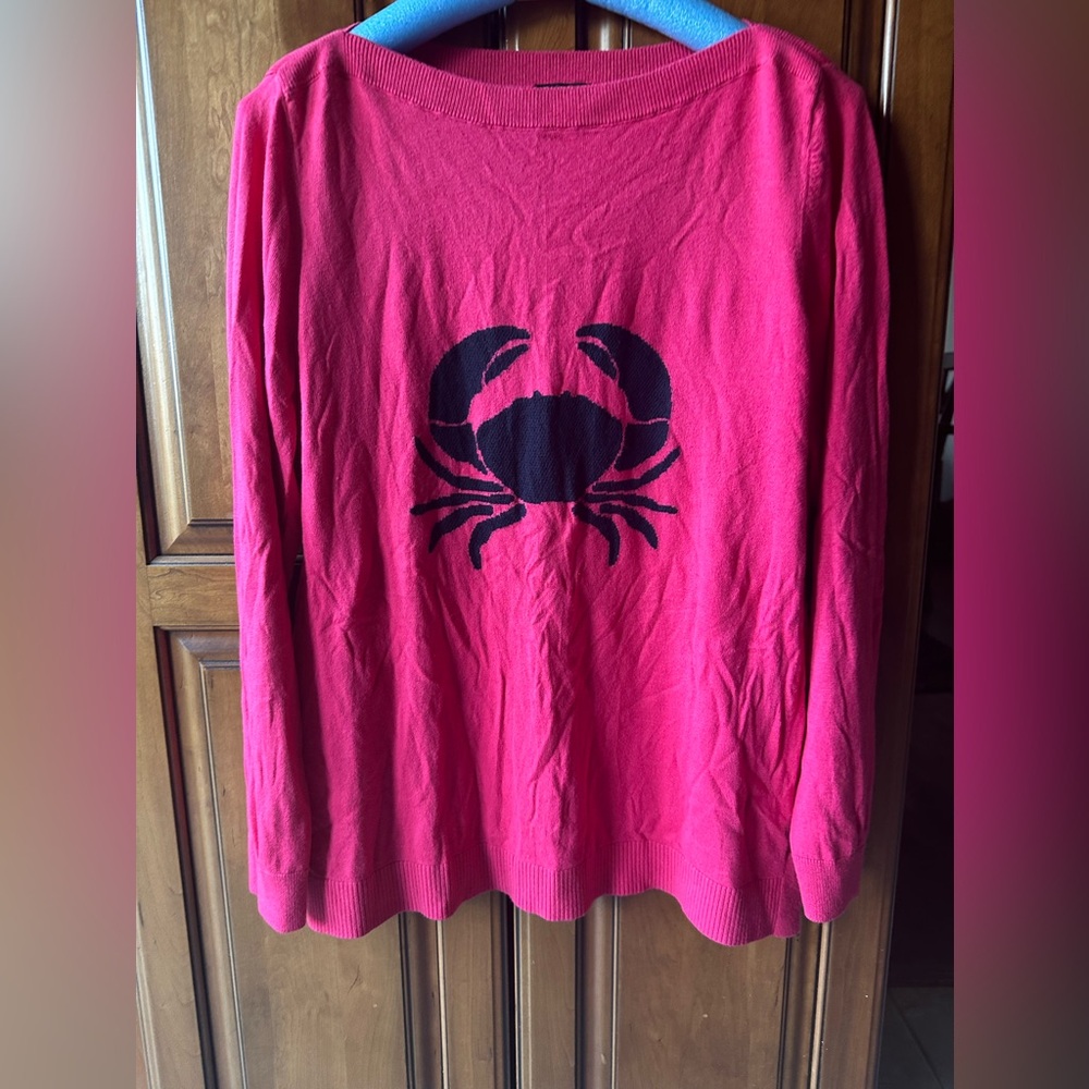 Crab sweater Fuchsia pink navy blue Talbots lightweight 1X